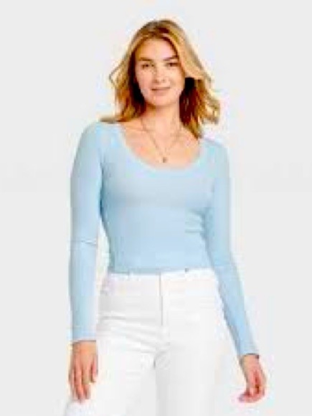 Universal Thread Baby Blue Ribbed Scoop Neck Long Sleeve Top
